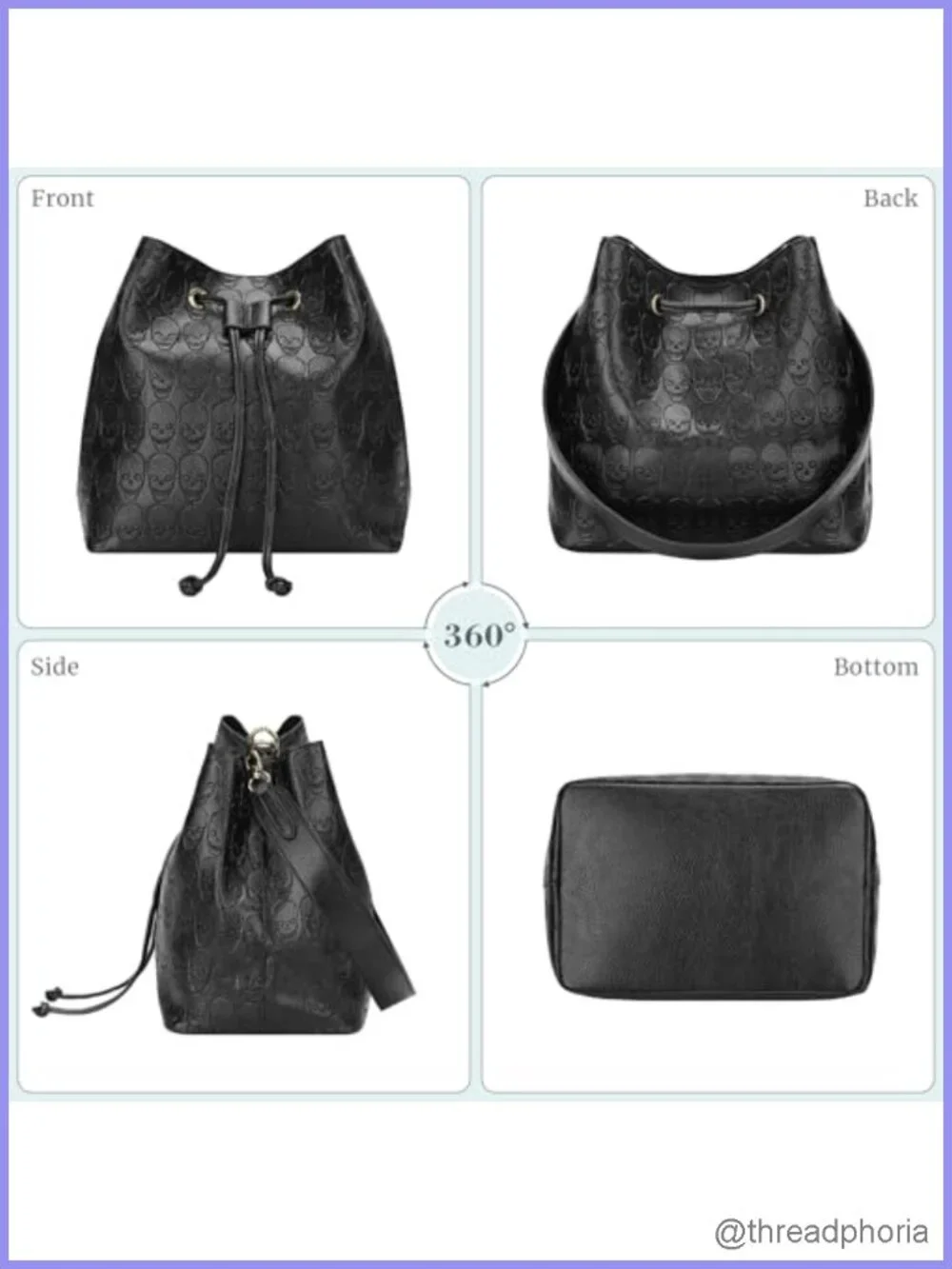 Faux Leather Gothic Skull Bucket Bag Women Shoulder Hobo Tote